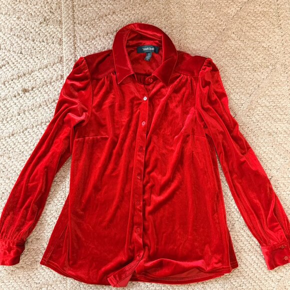 ModCloth Red Velvet Button-up Women's top Small - Picture 1 of 4